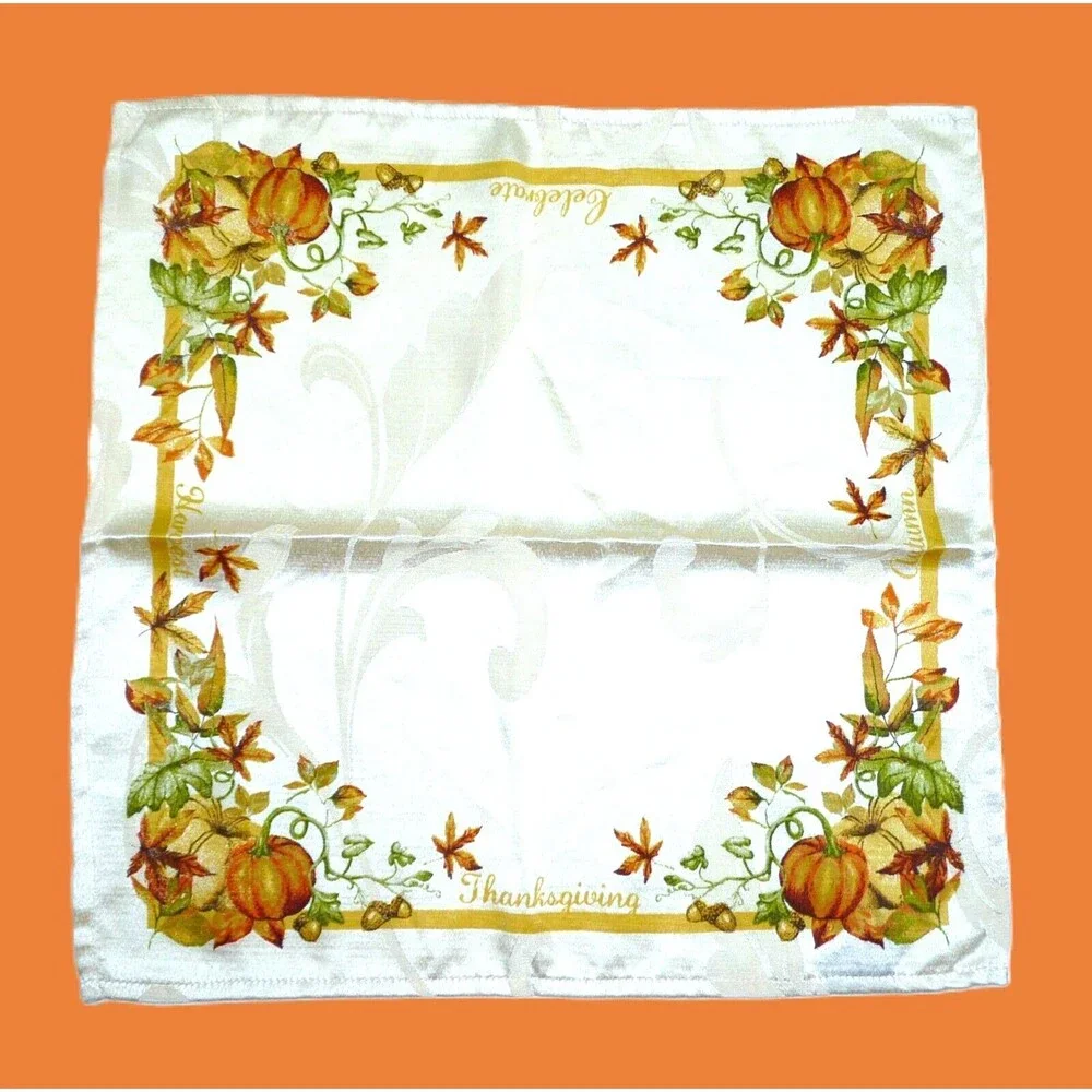 4 Croft & Barrow Cloth Thanksgiving Napkins, Harvest Celebrate Autumn Pumpkin